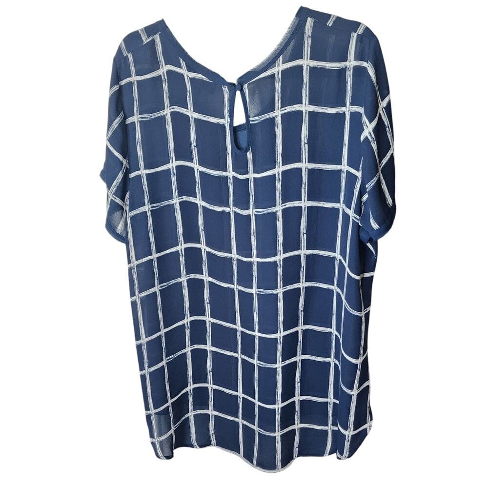 Lane Bryant Navy/White Windowpane Hi/Lo Hem Blouse, Size 18/20, EUC - Picture 2 of 5